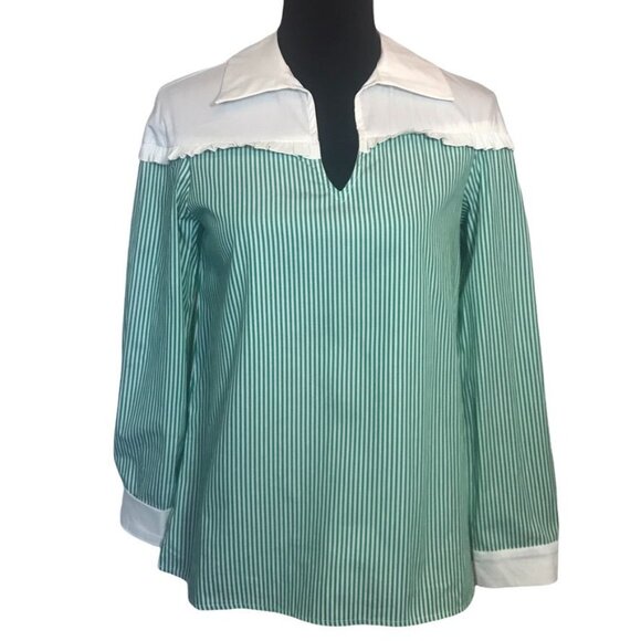 Davi & Dani Striped Pullover Long Sleeve Top in Green/White - Size Small - Picture 1 of 5